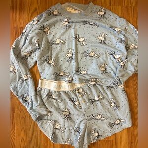 American Eagle Snoopy Peanuts Pajama AE Lounge Skiing Winter Outfit Set Small